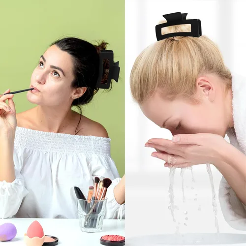 Vista 5 de WLLHYF Pinzas cuadradas de 3.5 pulgadas para el cabello, pasadores mate antideslizantes, horquillas de sujeción fuerte, pinzas de plátano medianas