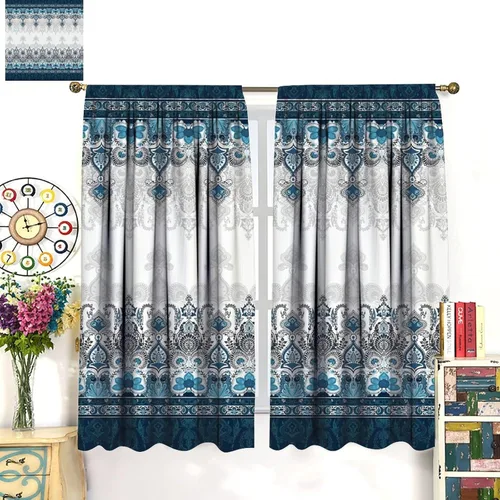 Vista 125 de Cortinas opacas con estampado de flores de cachemira, estampado de cachemira sobre fondo blanco, para decoración del hogar, cocina, restaurante