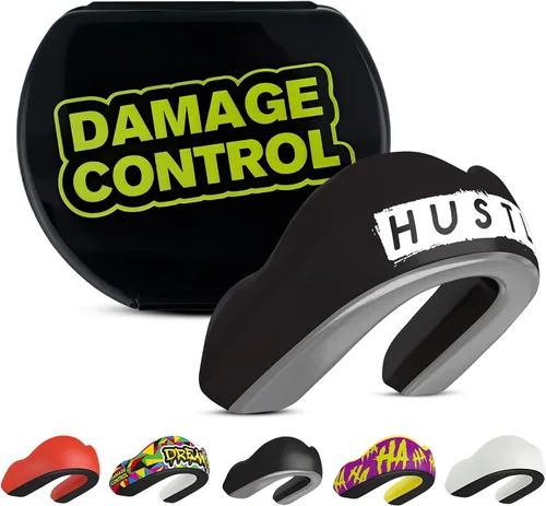 Vista 18 de DAMAGE CONTROL Protector bucal deportivo de impacto extremo con estuche Boil & Bite Fit, almohadillas absorbentes de golpes, funda ventilada