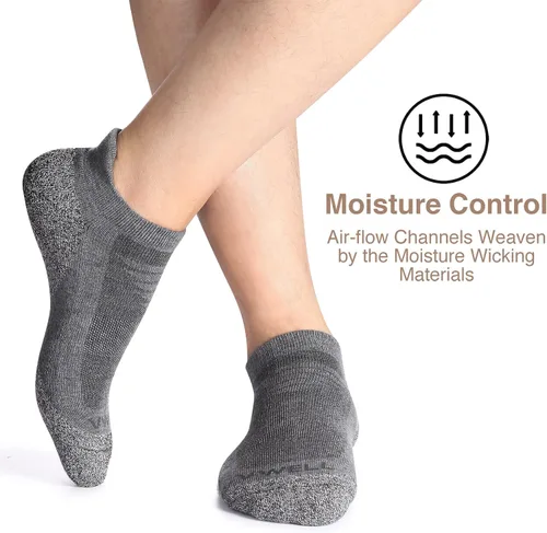 Vista 3 de VWELL Calcetines deportivos de tobillo para hombres y mujeres acolchados de corte bajo con pestaña de corte bajo 6 pares