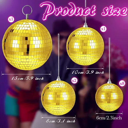 Vista 3 de WILLBOND Paquete de 12 Bolas de Discoteca con Espejos con Anillo Colgante para Decoraciones Divertidas de Fiesta Disco Retro, Efectos de Iluminación