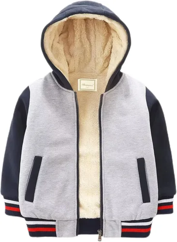Vista 8 de Bumeex Chaqueta con forro polar Sherpa para niños y niñas, para primavera, otoño, invierno, con cremallera, sudadera con capucha de 2 a 14 años Negro