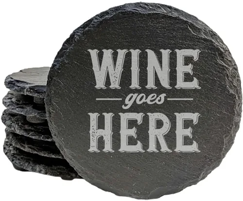 Vista 17 de Rustic Drinking Wine is My Hobby Slate Coasters Set of 8 – Round – USA Made Witty wine lover’s motto engraved on real slate coasters — “drinking