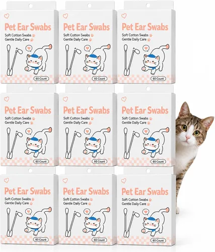 Vista 8 de MESINURS 2-in-1 Pet Ear Cleaning Cotton Swabs, Dual-Ended Soft Tips,1 Box
