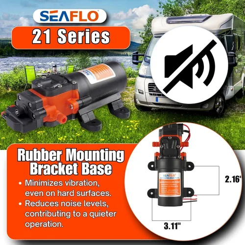 Vista 5 de SEAFLO Bomba de diafragma de presión de agua serie 21 – 12 V CC, 1.2 GPM, 35 PSI, interruptor de presión ajustable, autocebante, funcionamiento