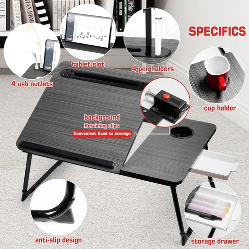 Vista 4 de CloudTrip Plus XL - Escritorio ajustable para laptop con luz, puerto USB, soporte para iPad, almacenamiento de cajón, escritorio ajustable más