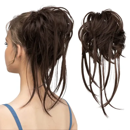 Vista 10 de Extensiones de cabello rizado con cola de caballo, cabello sintético con coleta recta, coleteros para mujer, rubio ceniza/rubio playa