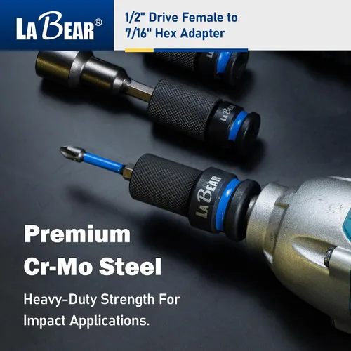 Vista 6 de LABEAR - Adaptador de llave de impacto, 1/2 "hembra a convertidor hexagonal de 7/16", liberación rápida, mandril de cambio rápido, adaptador