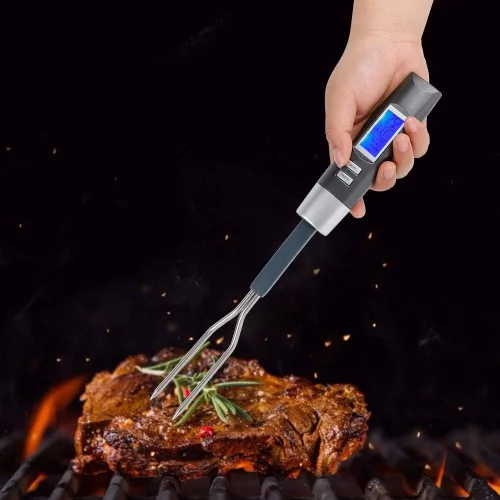Vista 3 de Tenedor de cocina digital, con pantalla LCD, termómetro digital preestablecido para carne, interruptor de ℃/℉ para carne, barbacoa, tenedor