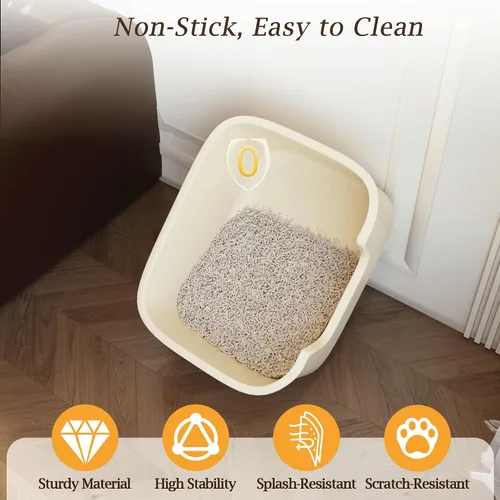 Vista 5 de Caja de arena grande para gatos con lados altos, bandeja de arena alta y profunda de entrada lateral, caja de arena para gatos pequeños y medianos