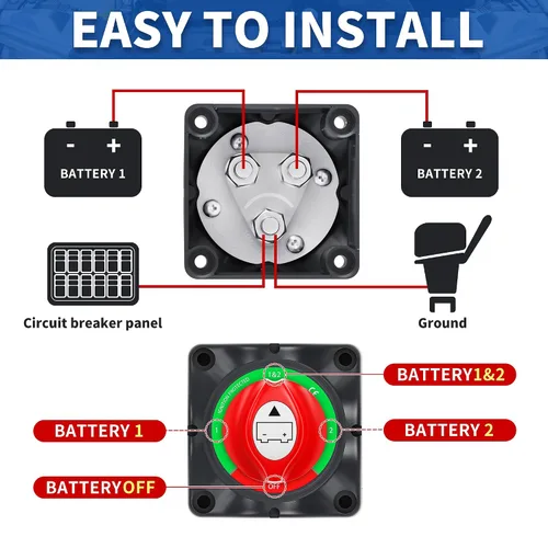 Vista 5 de Joinfworld Interruptor de desconexión de batería 1-2-Ambos-Apagado de 12V-48V, impermeable, interruptor de apagado de batería doble, interruptor