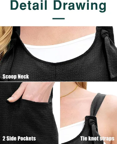 Vista 4 de Overol corto de verano para mujer, overol con nudo ajustable, correa frontal, sin mangas, casual, con bolsillos