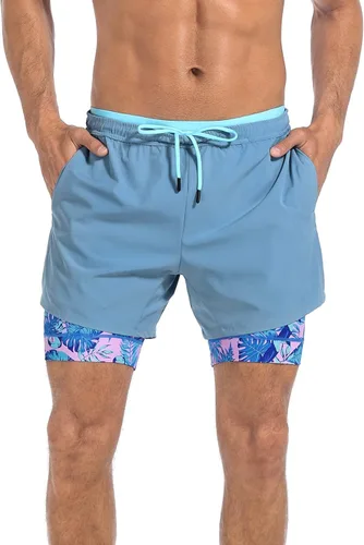 Vista 3 de LRD Pantalones cortos de entrenamiento para hombre con forro de compresión de 5 pulgadas de entrepierna