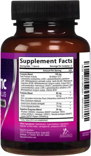 Vista 9 de Probióticos, 60 mil millones de UFC por porción, probióticos con prebióticos para apoyo a la salud digestiva e inmunológica para mujeres y hombres