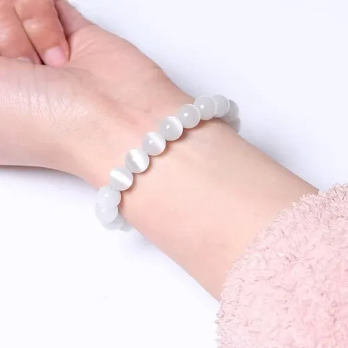 Vista 3 de Todu Pulsera de cristal natural de selenita potente, pulsera de selenita de cristal curativo, concentración, espiritualidad, hecha a mano, pulsera