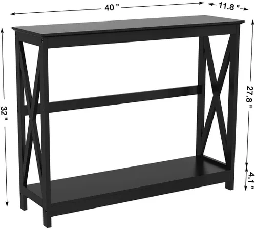 Vista 3 de Topeakmart Sofá consola, mesa de entrada de 2 niveles con estante de almacenamiento, mesa de sofá estrecha para entrada, pasillo, sala de estar