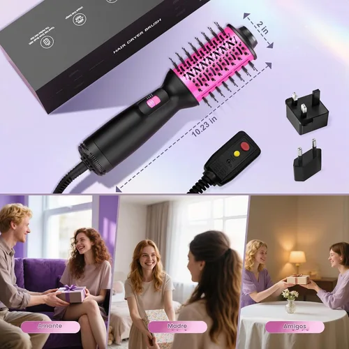 Vista 9 de Cepillo secador de pelo de viaje de doble voltaje (100 V-240 V), cepillo automático de aire caliente con enchufe UE y Reino Unido, cepillo secador