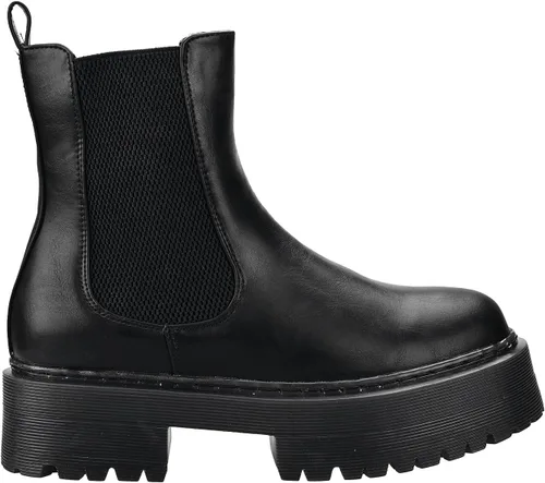 Vista 2 de KEIIYJ Botines Chelsea de tacón bajo con plataforma para mujer en negro (KEY6)