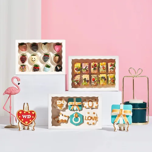 Vista 4 de 4 piezas 10 x 7 x 2.5 pulgadas Cajas de panadería para galletas con ventana, cajas para pasteles de chocolate, macarrones, cajas transparentes