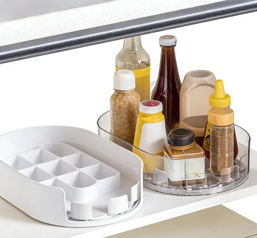 Vista 5 de Organizador transparente Lazy Susan para cocina y despensa, solución de almacenamiento giratoria para encimera de refrigerador y gabinete, mantiene