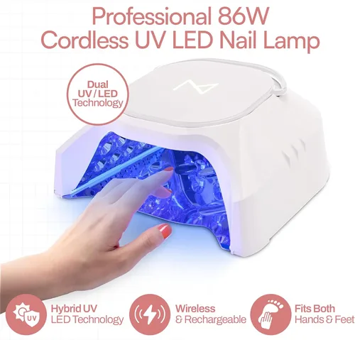 Vista 5 de M - Lámpara de uñas profesional híbrida GlowPro de 86W inalámbrica recargable LED UV, secador de uñas inalámbrico para uñas de gel, manicura, Blanco