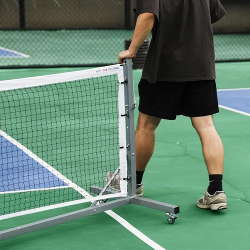 Vista 6 de A11N Sports Red de pickleball profesional con ruedas y cabrestante de mano, tamaño reglamentario de torneo, diseño anti-hundimiento, perfecta