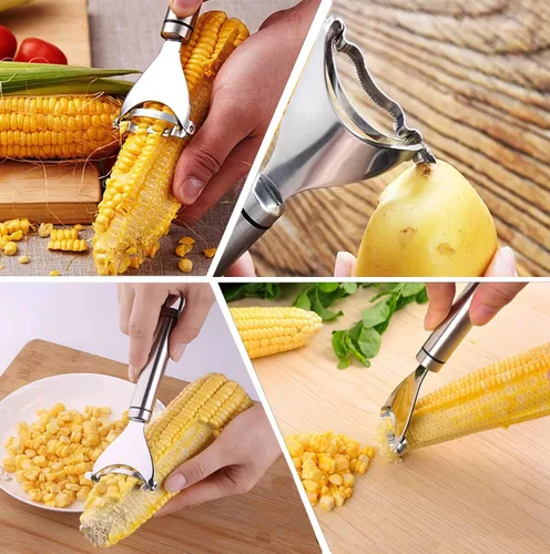 Vista 2 de 2 peladores mágicos de maíz, pelador de mazorcas de maíz de acero inoxidable, práctica herramienta para utensilios de cocina, cortador de mazorca