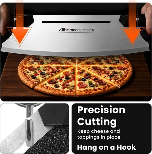 Vista 2 de Cortador de pizza, cuchillo curvado para pizza de 13 pulgadas con asas Negro