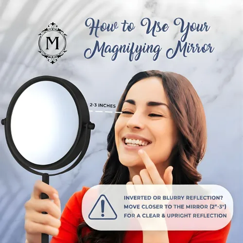 Vista 4 de MIRRORVANA Espejo de maquillaje con aumento 10X en soporte redondo para mesa, escritorio de tocador de dormitorio y encimera de baño, espejo de Negro