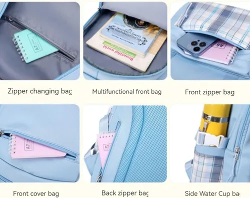 Vista 3 de Mochila Linda para Mujeres y Hombres, Bolsa Ita Mochila Kawaii Cutecore Grunge Y2K Mochila de Día Bolsa de Hombro Bolsa de Libros Mochilas, Azul