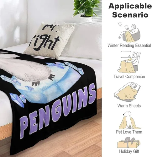 Vista 7 de Manta de pingüino para regalo, 40 x 30 pulgadas, bonita manta para niños, niñas y niños, manta negra suave y mullida para regazo y silla