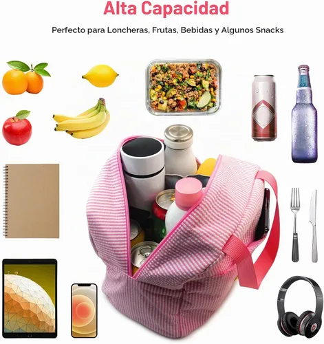 Vista 4 de Lonchera para mujeres, niñas y hombres, lindas bolsas de felpilla con cara sonriente, reutilizable, aislada, gran capacidad, reutilizable, aislada