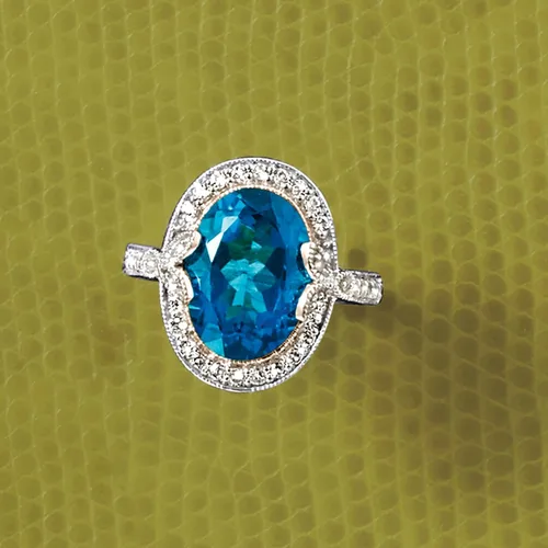 Vista 4 de Ross-Simons 7.89 ct. t.w. London Blue and White Topaz Ring With Diamond Accents in Sterling Silver