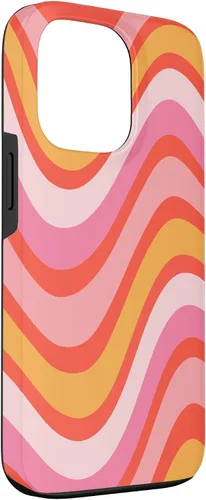 Vista 3 de iPhone 13 Pro Retro Liquid Swirl patrón de líneas onduladas rosa mandarina naranja funda