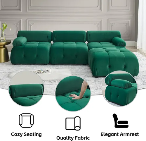 Vista 6 de DEINPPA Sofá modular modular de 93 pulgadas, sofá de terciopelo minimalista en forma de L, sofá convertible, muebles de sala de estar para sala