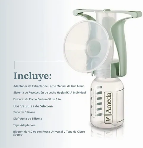 Vista 3 de Ameda Extractor de leche manual portátil, esencial para la lactancia materna, portátil, libre de BPA y DEHP