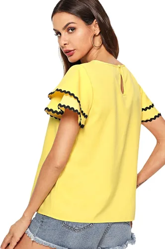 Vista 2 de Floerns - Blusa de manga corta con dobladillo de encaje y volantes en capas para mujer