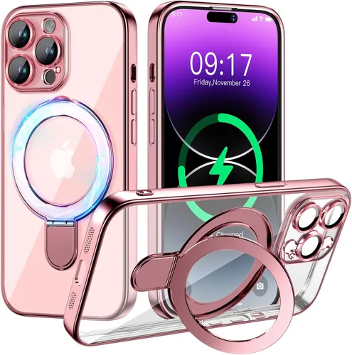 Vista 30 de Funda magnética para iPhone 14 Pro con soporte invisible [compatible con MagSafe] [protector completo de lente de cámara]