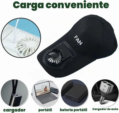 Vista 5 de CTCK Winning Fan Hat-Hat - Sombrero para hombre y mujer con ventilador integrado con carga solar USB, sombreros de sol para mujer Negro