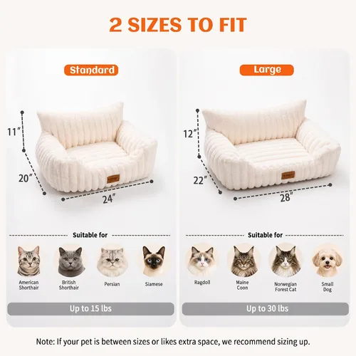 Vista 2 de PETKARAY Sofá cama para gatos, sofá suave de 24 pulgadas para gatos de Crema