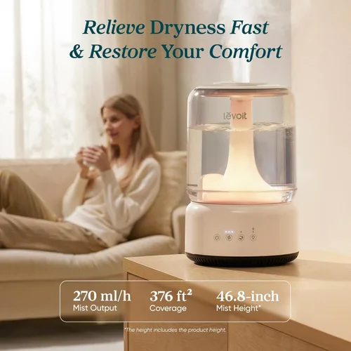 Vista 2 de LEVOIT Humidificadores para dormitorio, habitación grande de 4.2 L con 21 dB, hasta 42 horas de funcionamiento, piezas aptas para lavavajillas