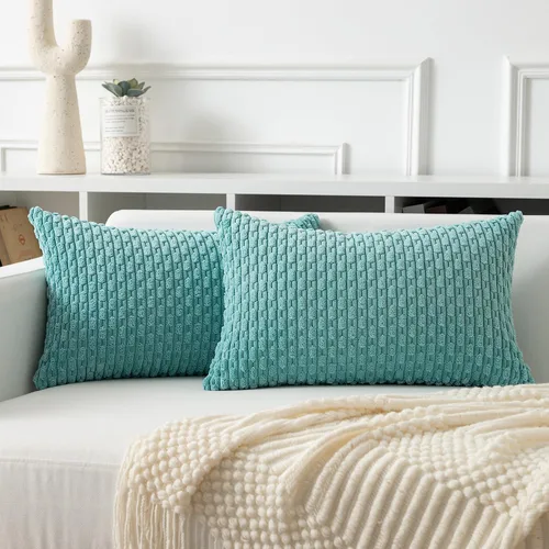 Vista 5 de Kevin Textile - Funda de cojín de 12 x 20 pulgadas, 1 paquete, decorativa bohemia de pana suave a rayas, lumbar estilo granja, acento