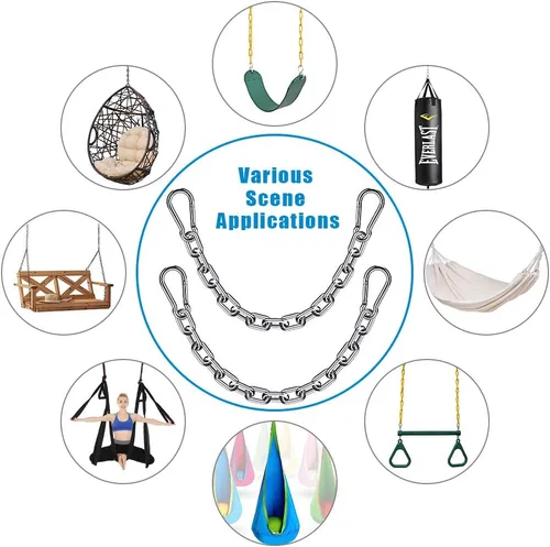 Vista 7 de Juego de 2 cadenas para saco de boxeo y 4 mosquetones, de acero inoxidable resistente, kit de cadena de silla colgante para hamaca para interiores