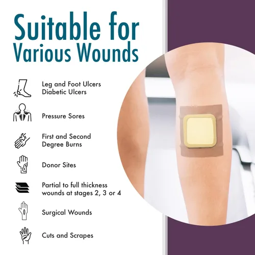 Vista 6 de Dynarex SiliGentle Apósitos de espuma, cuidado avanzado de heridas, impermeable, 2 x 2 pulgadas, almohadilla de espuma con capa de silicona, 1 caja