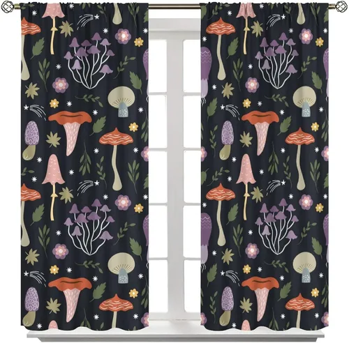 Vista 25 de Cortinas semitraslúcidas de hongos, estilo bohemio, plantas místicas, sol, luna, tratamiento de ventana para dormitorio, sala de estar, cocina