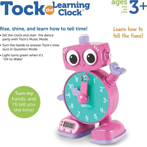 Vista 6 de Learning Resources Tock The Learning Clock Pink - Reloj digital para el aula, aprender la hora, temporizador para niños, elementos esenciales