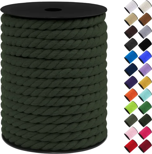 Vista 18 de Cordón de macramé de algodón, 0.315 in x 131 pies, hilo grueso para manualidades, cuerda trenzada de 3 hebras para colgar en la pared, ganchos