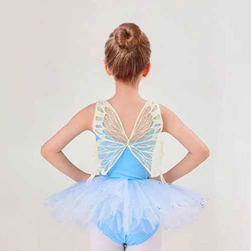 Vista 7 de IBAKOM Leotardos de ballet para niña, trajes de bailarina, vestido de baile de ballet con volantes de mariposa, falda de baile de lentejuelas
