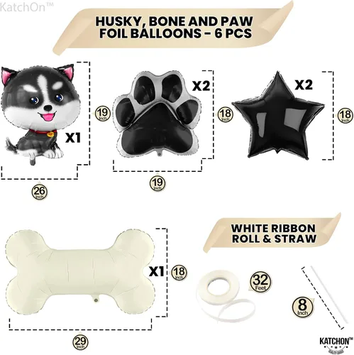 Vista 4 de KatchOn, Lindo globo de perro Husky de 26 pulgadas, paquete de 6 globos de perro Husky, decoraciones de cumpleaños de Husky Globos con estampado