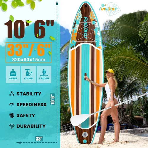 Vista 2 de FunWater Tabla de remo inflable de 11 pies y 10 pies 6 pulgadas con accesorios de tabla de remo de SUP de alta calidad, cubierta de EVA Grano